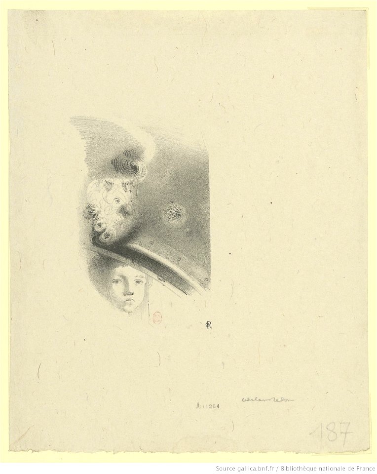 Redon - Tête d'enfant, de face, avec au-dessus un arc-en-ciel, btv1b6951172c