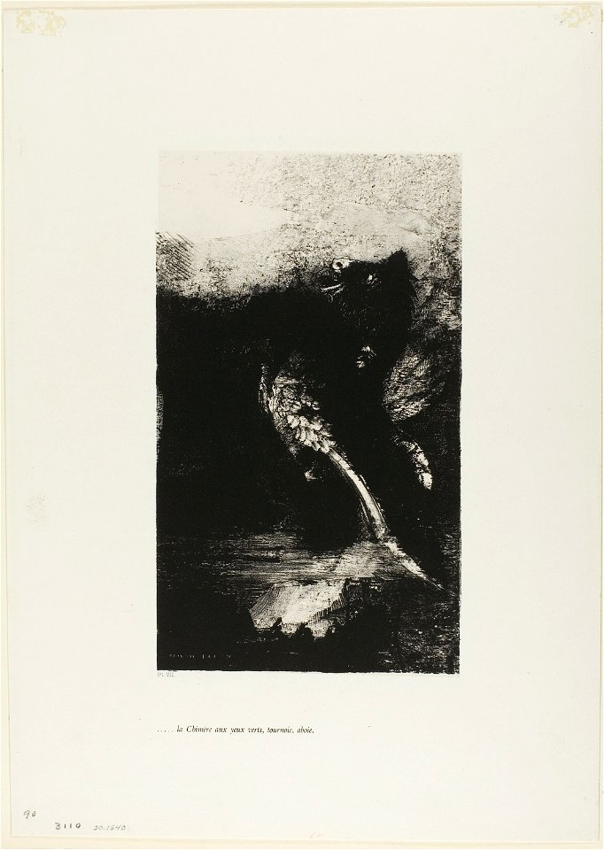 Redon - The Chimera with Green eyes Turns, Bays, plate 7 from The Temptation of Saint Anthony (1st series), 1920.1640