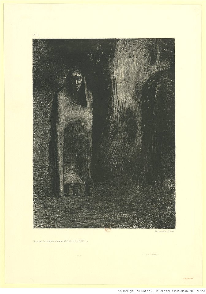 Redon - L'homme fut solitaire dans un PAYSAGE DE NUIT, btv1b69510209