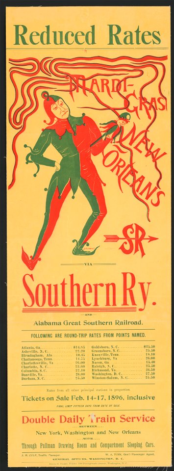 Reduced rates Mardi-Gras New Orleans via Southern Ry. and Alabama great southern railroad LCCN2014650205