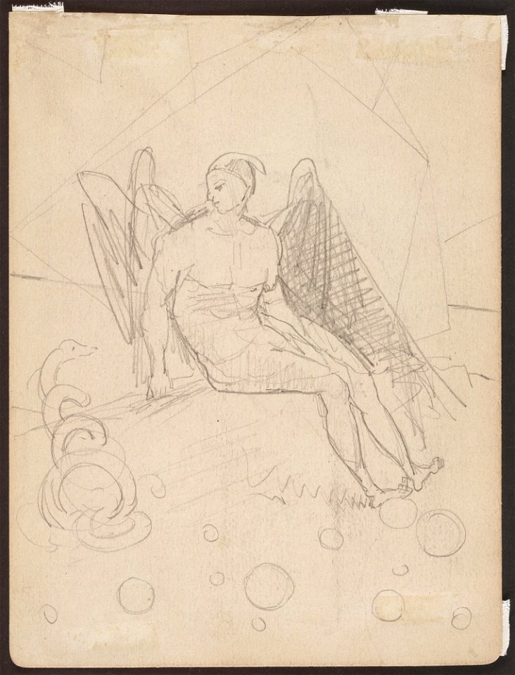 Redon - Winged Figure with Serpent (verso) (c. 1876)