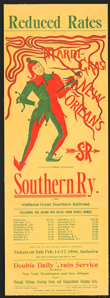 Reduced rates Mardi-Gras New Orleans via Southern Ry. and Alabama great southern railroad LCCN2014650205