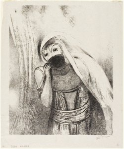 Redon - She Draws From Her Bosom a Sponge, Perfectly Black, and Covers it With Kisses, plate 8 of 24, 1920.1754