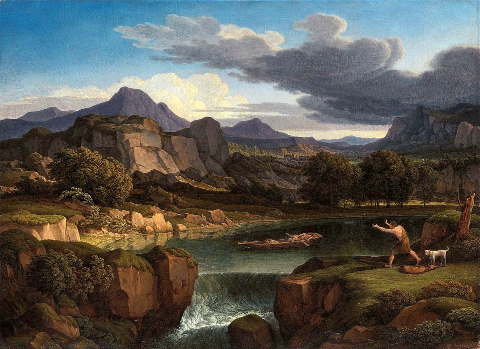 J C Reinhart - Gewitterlandschaft mit Gebirgssee und Wasserfall (1831)