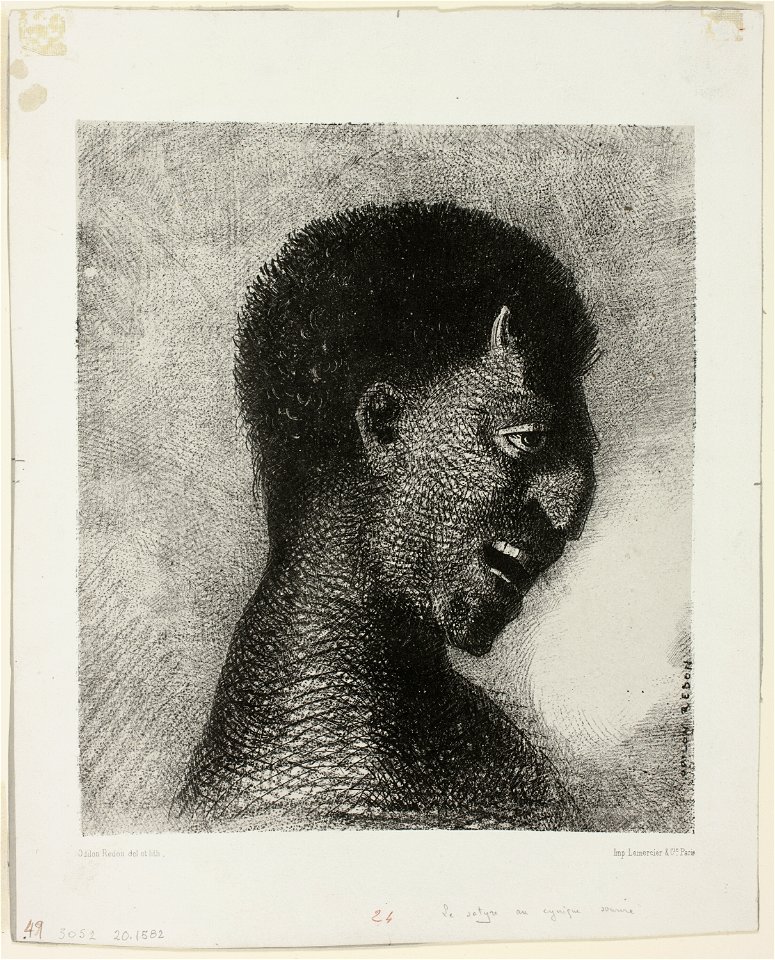 Redon - The Satyr with the Cynical Smile, plate 5 of 8 from Les Origines, 1920.1582