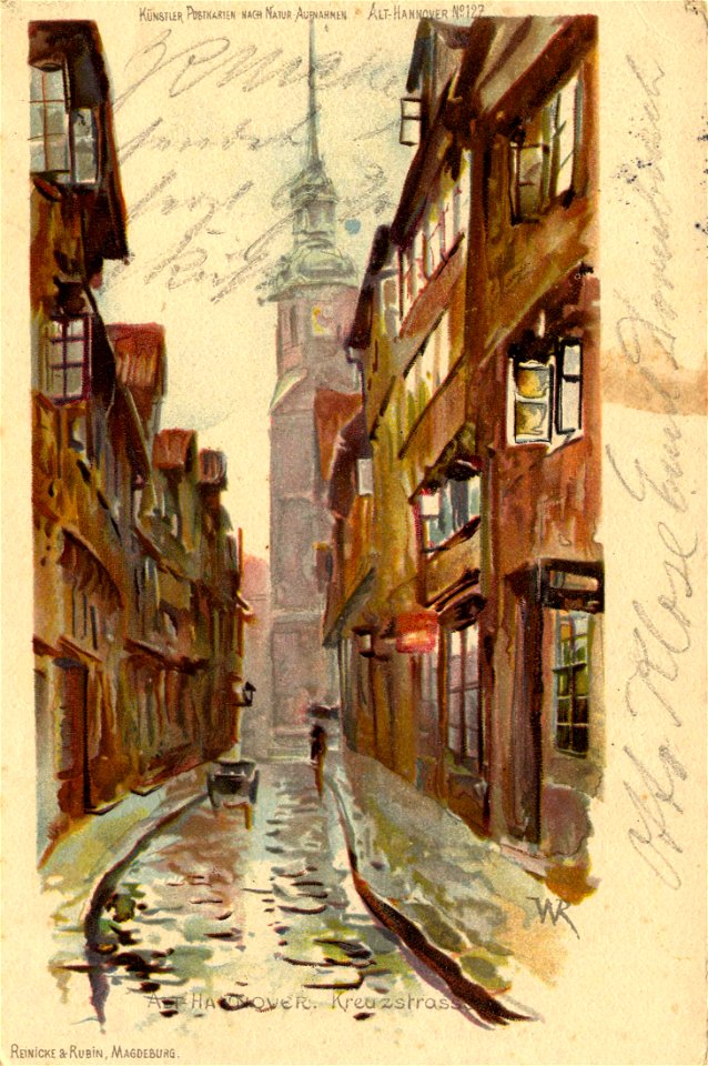 Reinicke & Rubin Alt-Hannover PC 0127 Kreuzstrasse. Bildseite signiert WR, Kreuzkirche