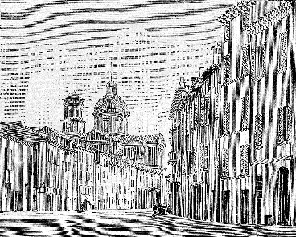 Reggio Emilia – Corso Garibaldi (xilografia)