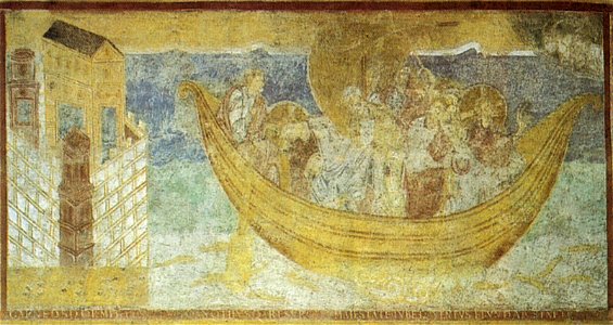 Reichenau-oberzell, chiesa di san giorgio, cristo placa la tempesta, affresco, ultimo quarto del X secolo