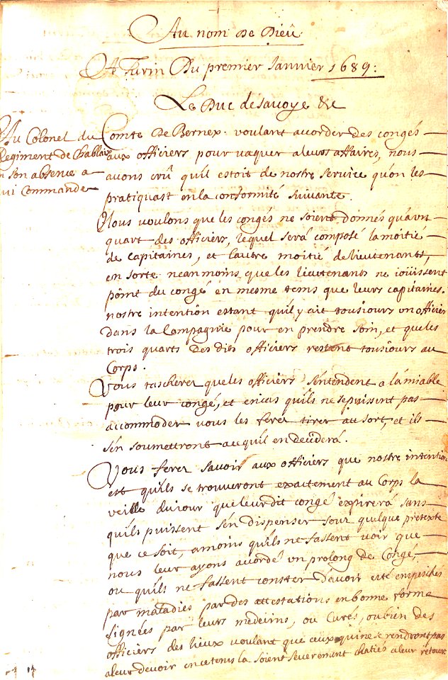 Registre des lettres pour le service de S.A.R. - Janvier 1689