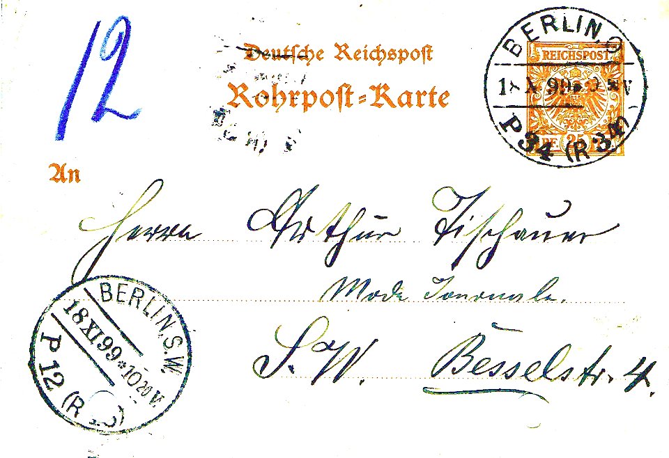 Reichspost Rohrpost Ganzsache 25 Pf 1899
