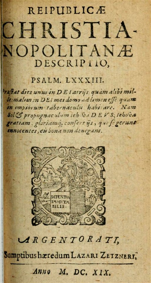 Reipublicae Christianopolitanae descriptio - Titelblatt