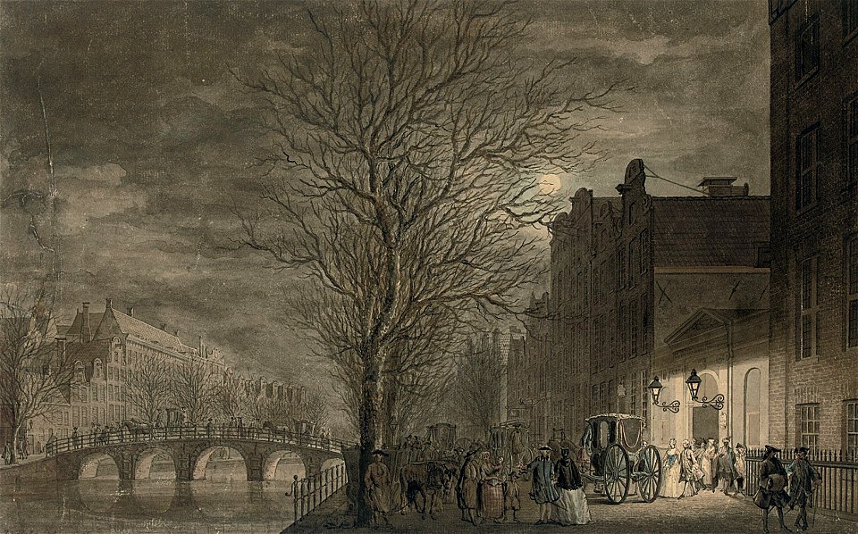 Reinier Vinkeles Keizersgracht with people leaving the theatre 1760