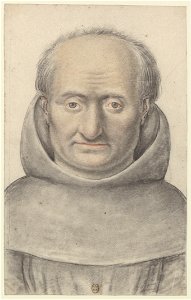 Religieux portant un vêtement monastique, la capuche abaissée, vu de face (Nicolas Lagneau)