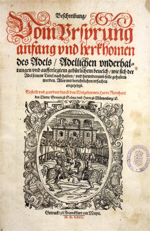 Reinhard zu Solms Vom Vrsprung anfang vnd herkhomen Titel 1563