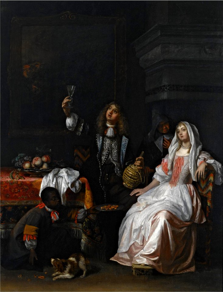 Reinier de la Haye (attributed) - An elegant couple drinking in a interior