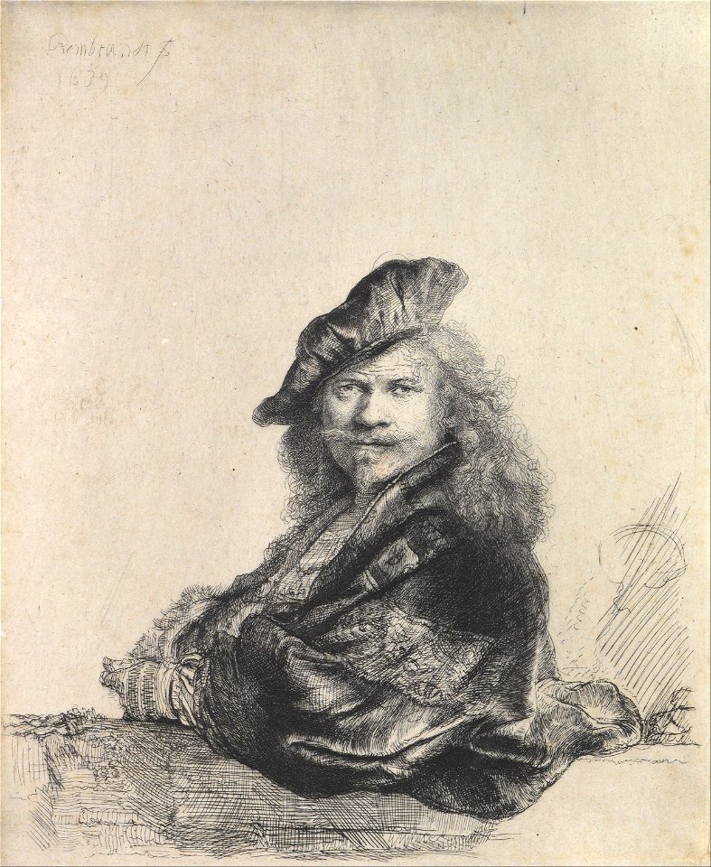 Rembrandt Harmensz van Rijn - Self-Portrait Leaning on a Stone Sill - Google Art Project