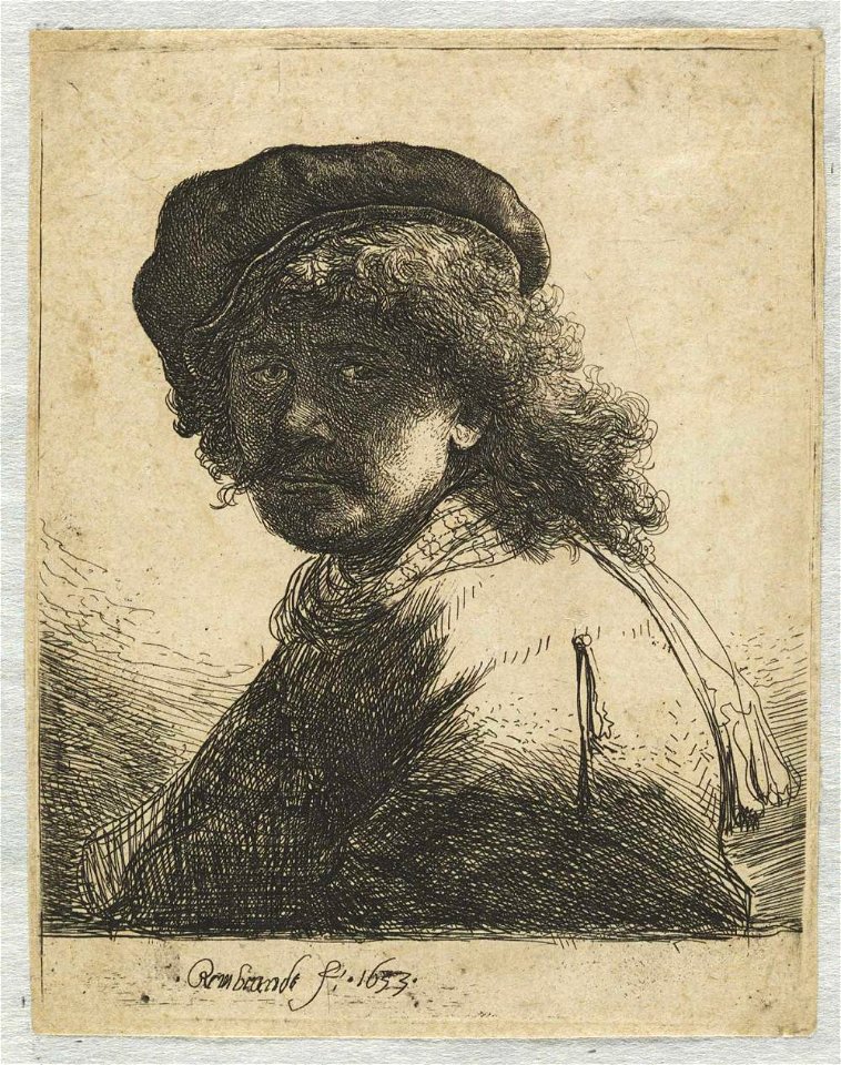 Rembrandt - Autorretrato com boina e cachecol, 1633