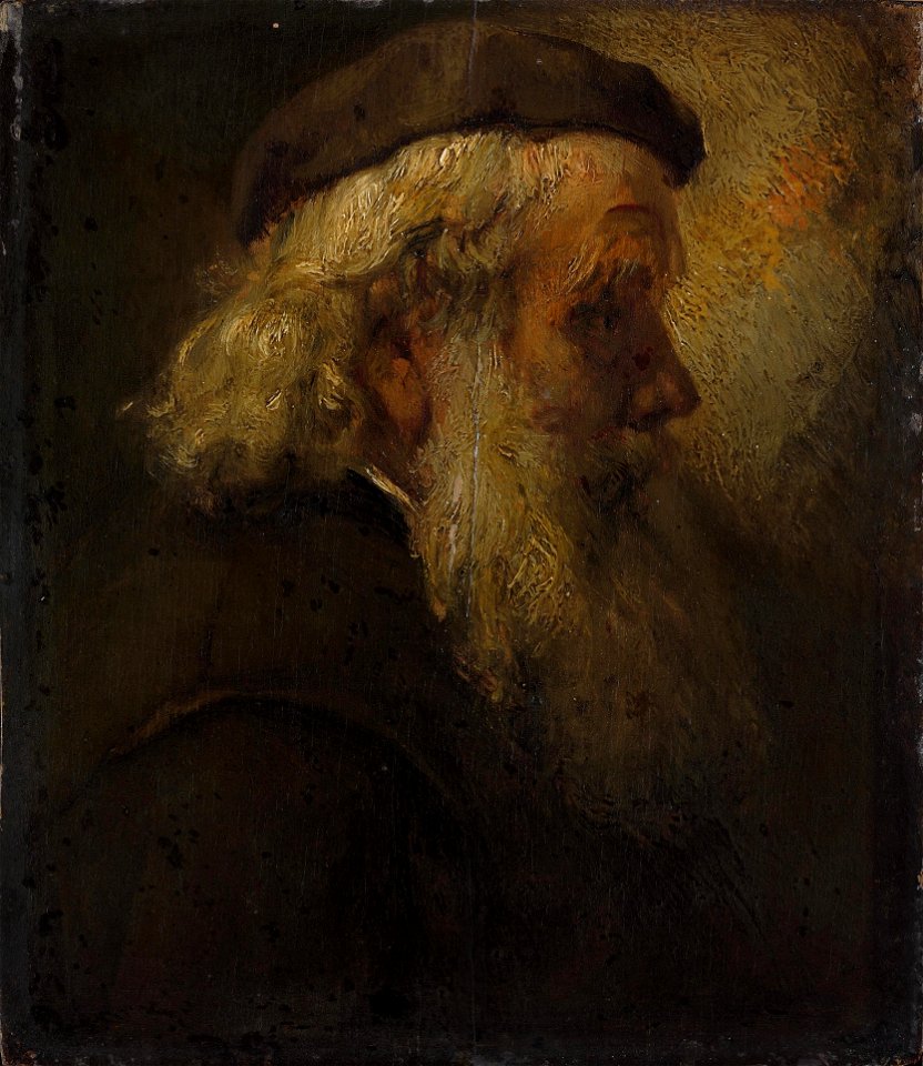 Rembrandt - Head of an old bearded man in beret, seen in profile
