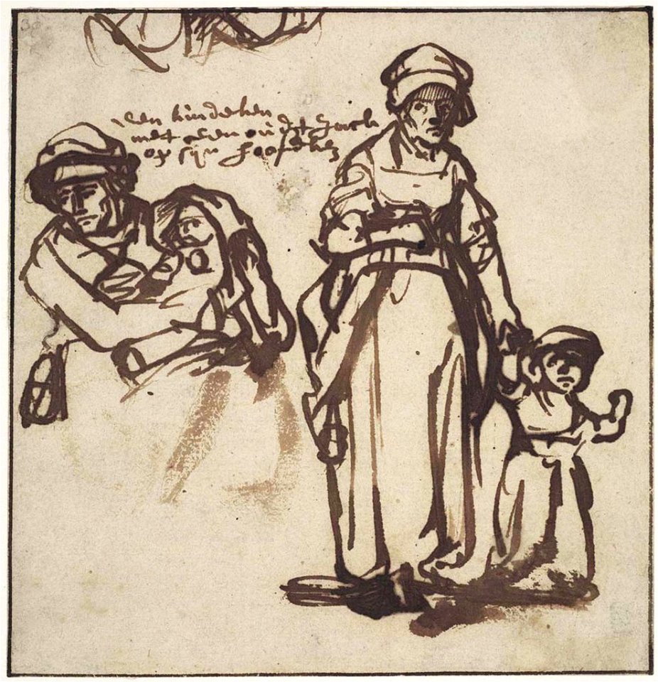 Studies of a Woman and Two Children by Rembrandt, Ackland Art Museum