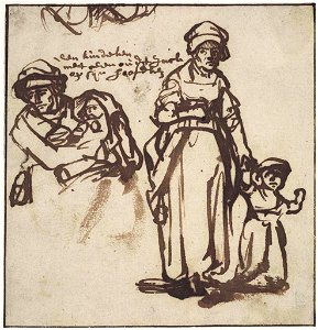 Studies of a Woman and Two Children by Rembrandt, Ackland Art Museum