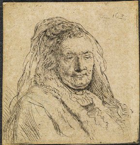 Rembrandt - Mãe de Rembrandt (busto de três quartos para a direita), 1628