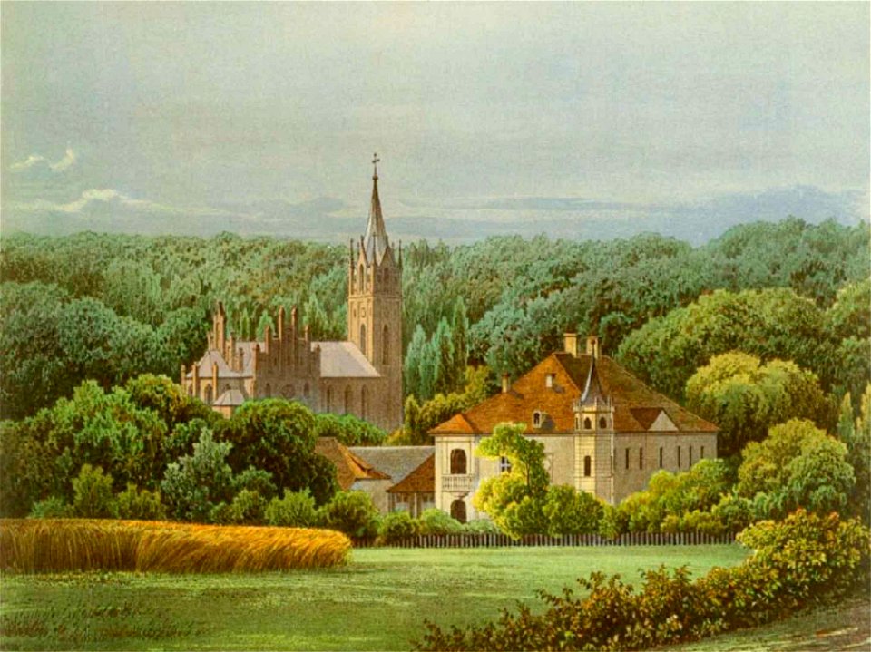 Reitwein Aquarell von Kirche und Schloss