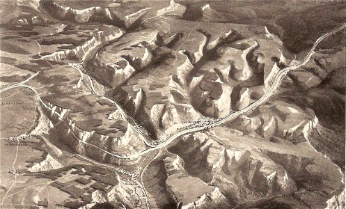 Reliefpanorama Schwaebische Alb + Reichsautobahn