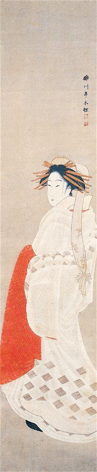 Rekisentei Eiri - '800), Beauty in a White Kimono', c. 1800