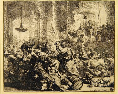 Rembrandt Christ driving from the Temple03