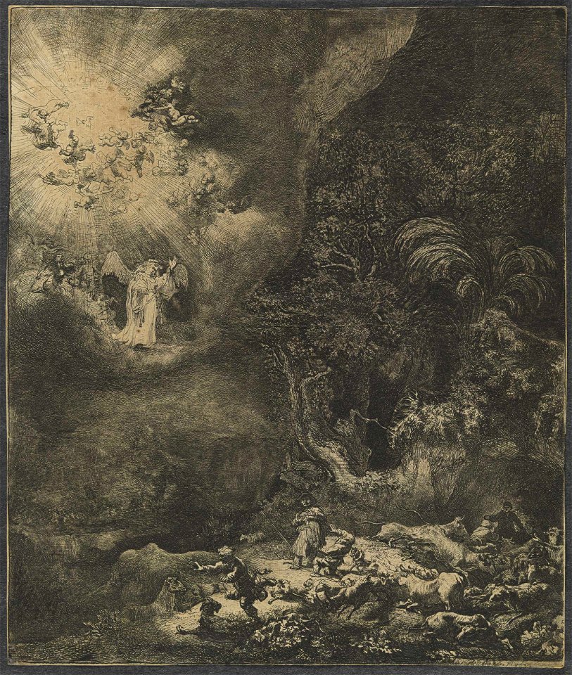 Rembrandt Annunciation to the shepherds (1)