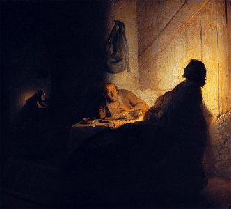 The Supper at Emmaus, by Rembrandt. Free illustration for personal and commercial use.