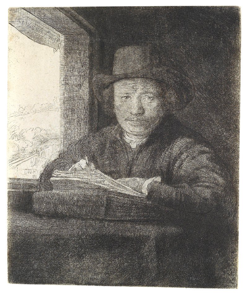 Rembrandt Harmensz van Rijn Selbstbildnis am Fenster zeichnend 1648