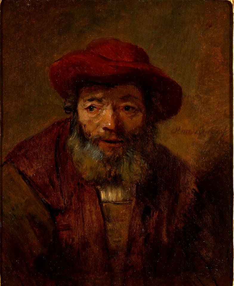Rembrandt - Portrait of an old man with a beard and a red hat - given by Hofstede de Groot