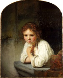 Rembrandt Harmensz van Rijn - Girl at a Window - Google Art Project - edited. Free illustration for personal and commercial use.