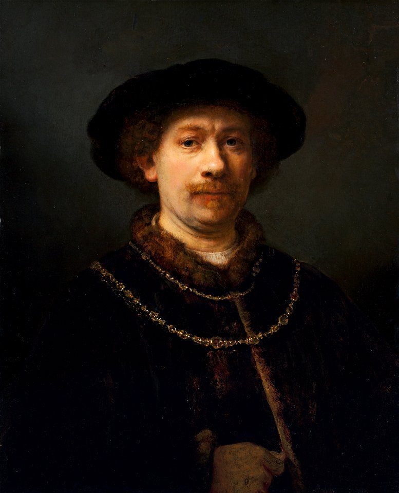 Rembrandt Harmensz. van Rijn - Self-portrait wearing a Hat and two Chains - Google Art Project