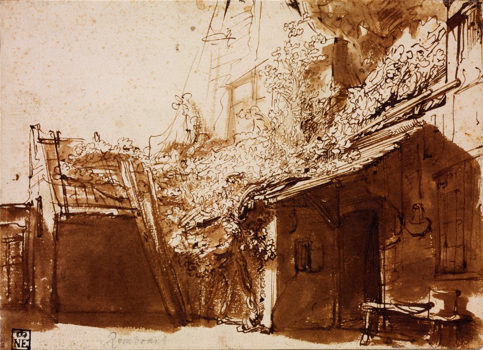 Rembrandt Harmensz. van Rijn - Dutch Farmhouse in Light and Shadow - Google Art Project