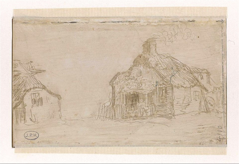 Rembrandt Landscape with Two Cottages