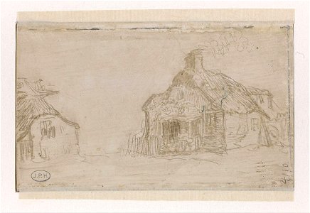 Rembrandt Landscape with Two Cottages