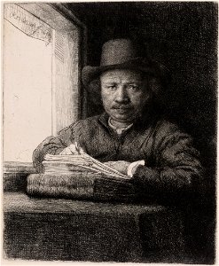 Rembrandt Harmenszoon van Rijn - Self Portrait Drawing at a Window - Google Art Project