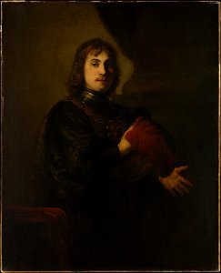 Rembrandt - Portrait of a man in a gorget holding a plumed hat