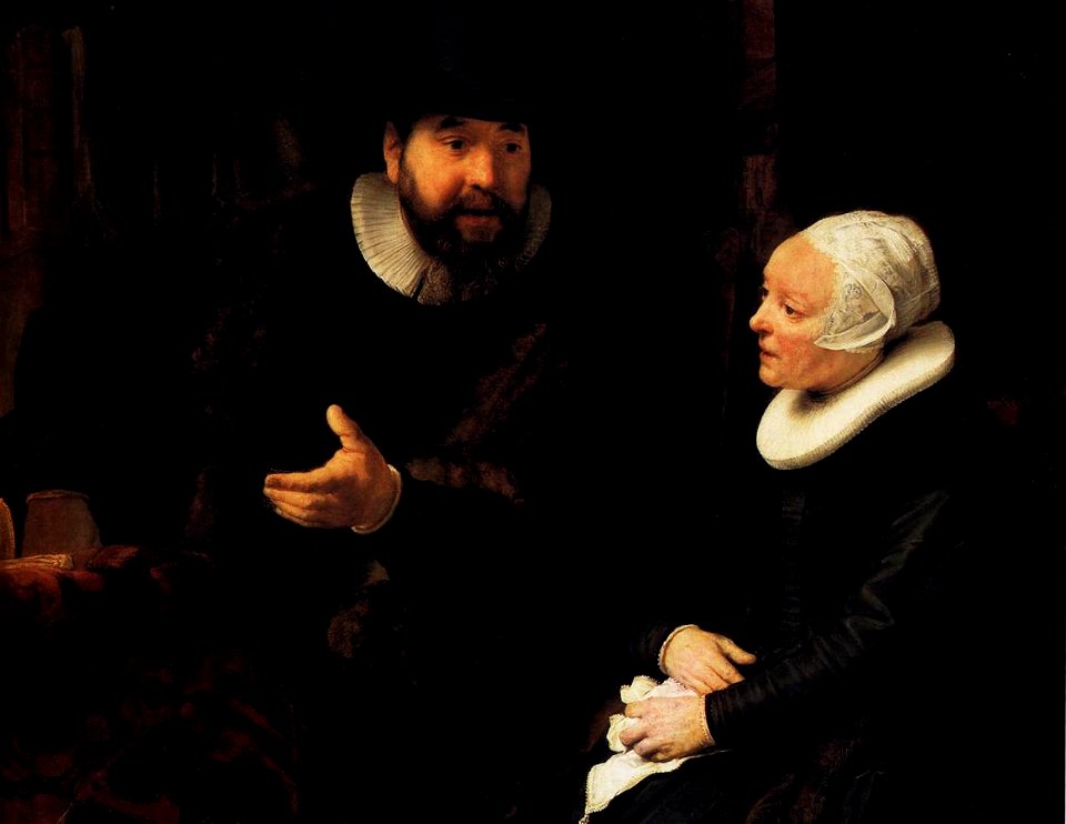 Rembrandt - The Mennonite Minister Cornelis Claesz. Anslo in Conversation with his Wife, Aaltje (detail) - WGA19143