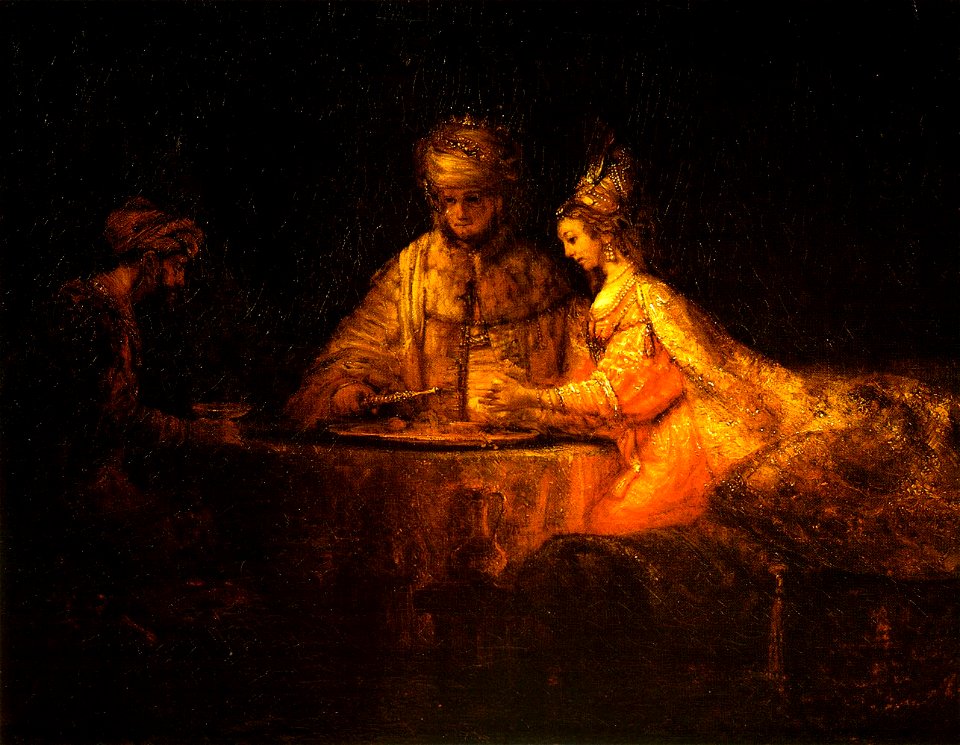 Rembrandt, De maaltijd van Ahasverus en Haman bij Ester, 1660, Pushkin Museum, Moscow