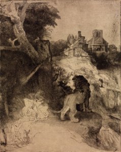 Rembrandt Harmensz. van Rijn - Saint Jerome in an Italian Landscape - Google Art Project. Free illustration for personal and commercial use.