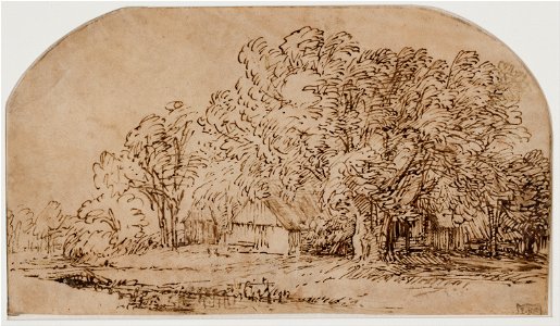 Rembrandt van Rijn - Landscape with Cottages under Tall Trees. (The Puff of Wind) - Google Art Project