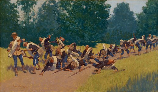 The Scream of Shrapnel at San Juan Hill by Frederic Remington 1898. Free illustration for personal and commercial use.