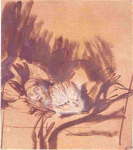 Rembrandt Sick Woman Lying in Bed, Probably Saskia