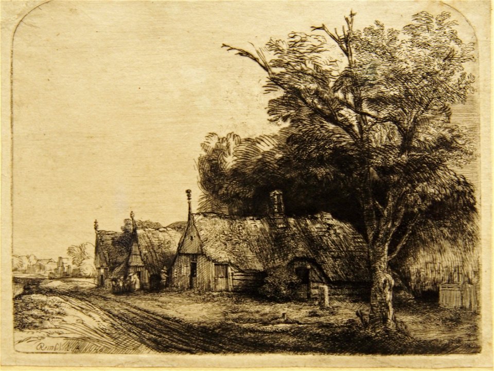 Rembrandt Three farmhouses along a road07