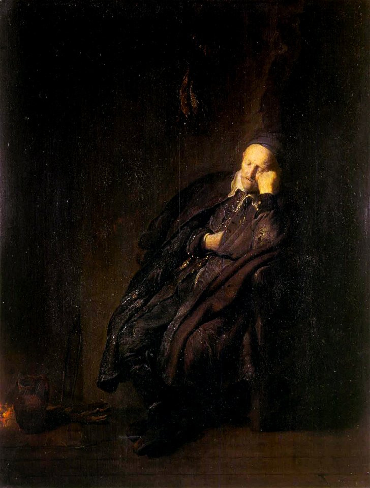 Rembrandt van Rijn, Een oude man slapend bij het vuur, mogelijk 'De Luiheid', 1629, Galleria Sabauda, Torino