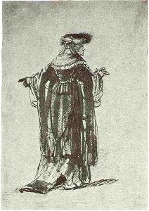 Rembrandt Woman in a Rich Dress and a Fur Hat, Seen from Behind