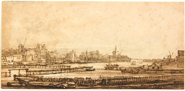 Rembrandt van Rijn - View over the Amstel from the Rampart - Google Art Project. Free illustration for personal and commercial use.